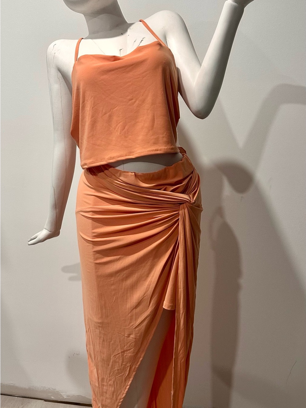 Draped Side-Knot Maxi Skirt in Peach - Women Skirts set
